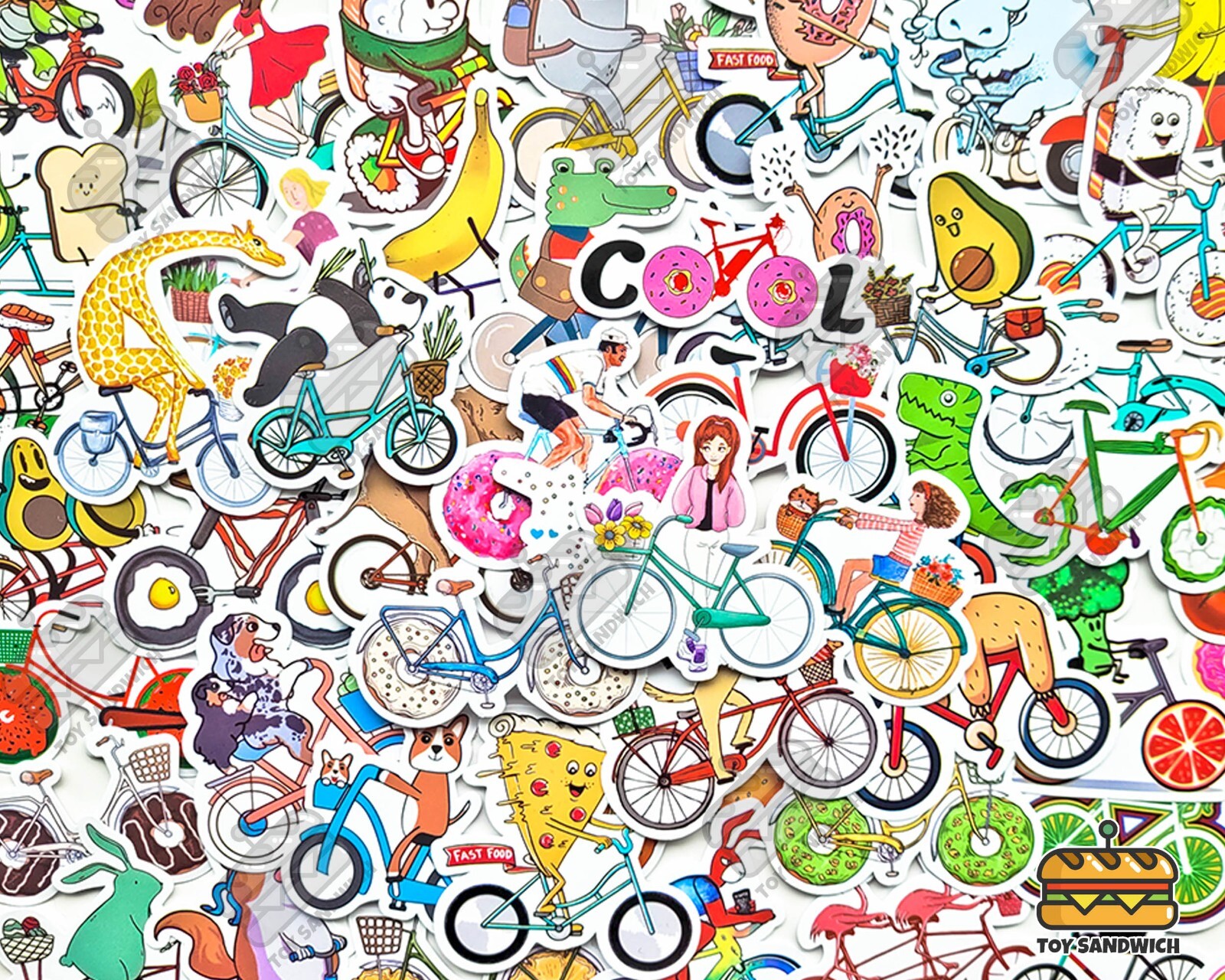 50 pcs "Kawaii Biking" Sticker Pack Cartoon Aesthetic Stickers Cycling Gifts