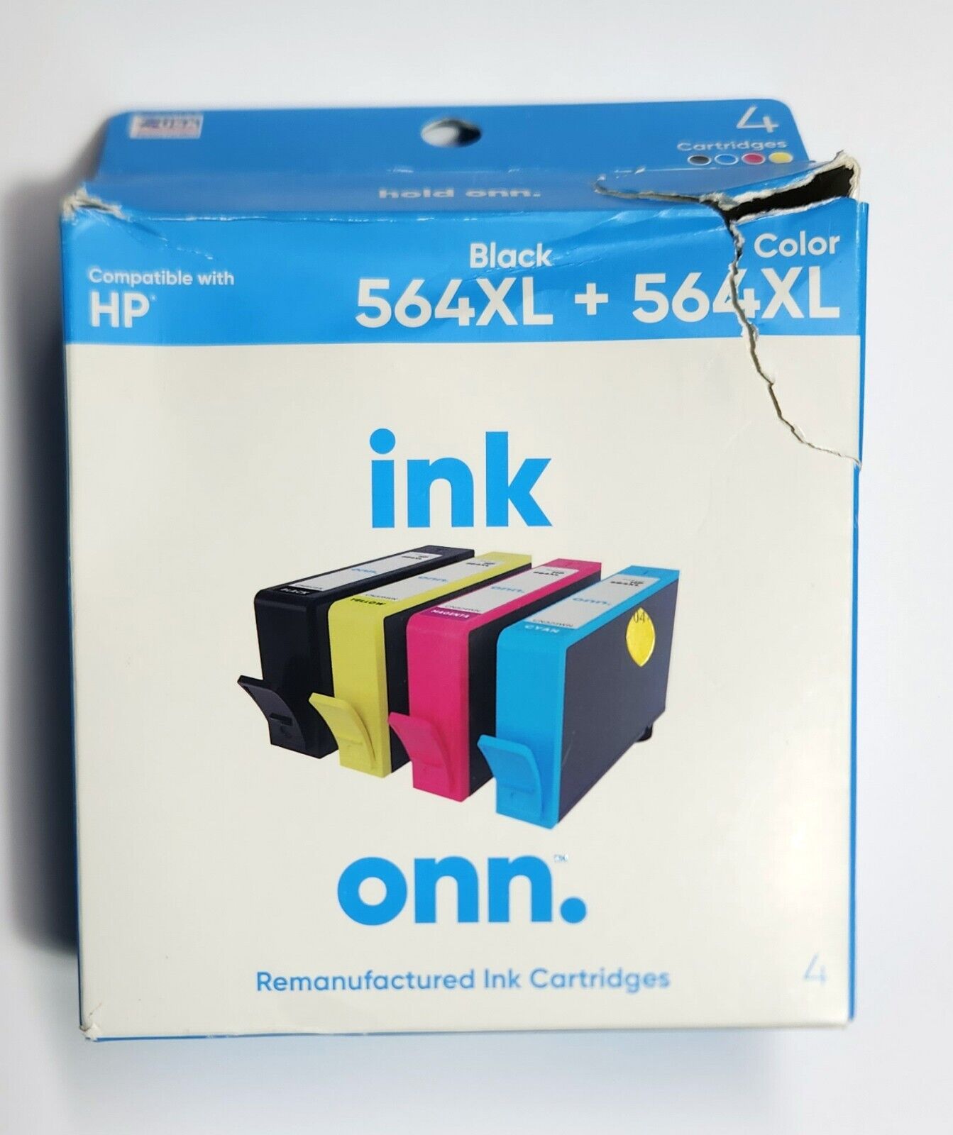 onn. HP 564XL Black and 564XL Tri-Color Reman Ink Cartridges, 4 Pack