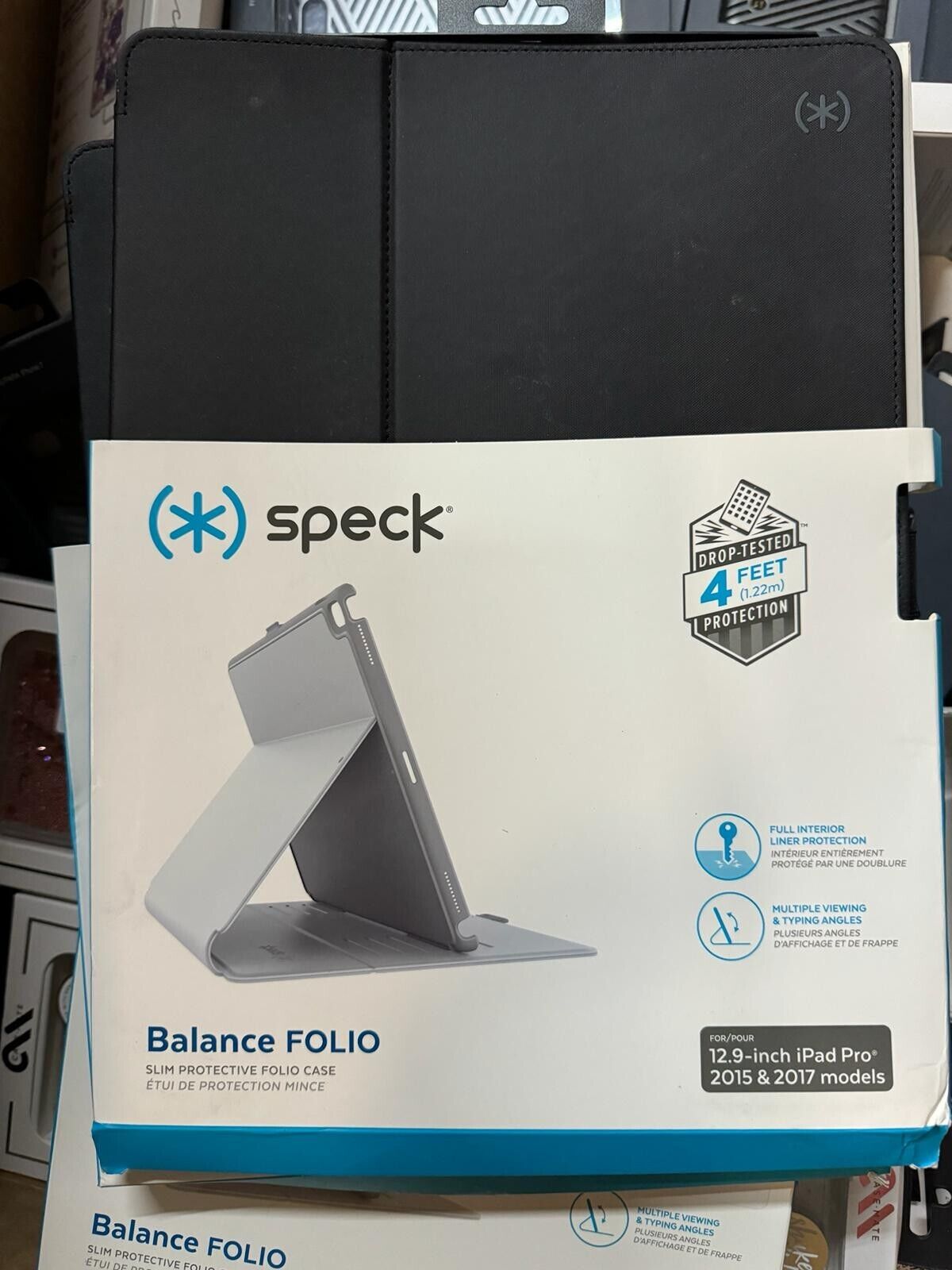 Speck Balance Folio Case iPad 12.9 Pro Gen1 ,Drop Tested, Stand Black/Slate Grey