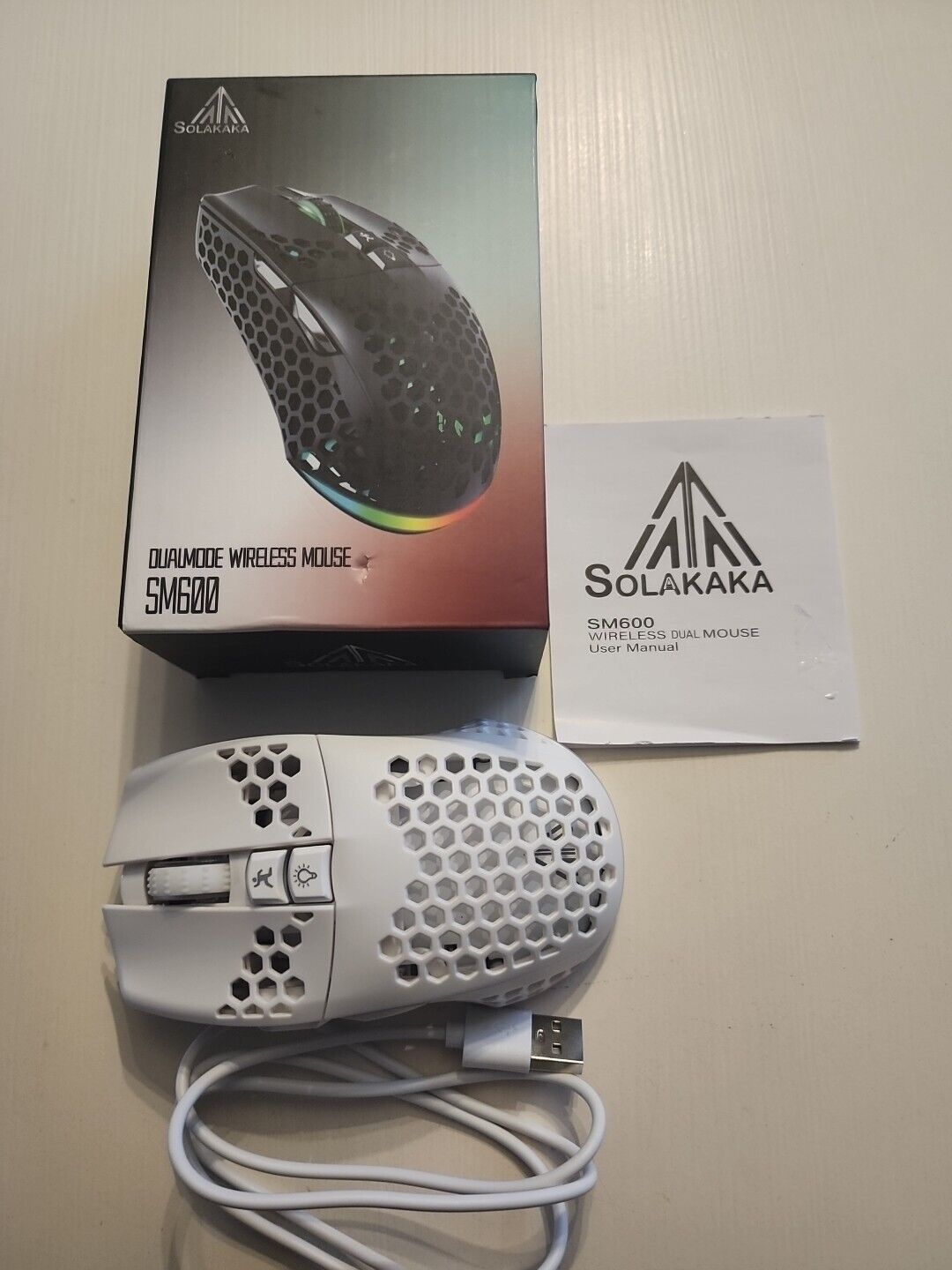 Solakaka SM600 White Dual Mode Wireless Bluetooth Gaming Mouse Open Box