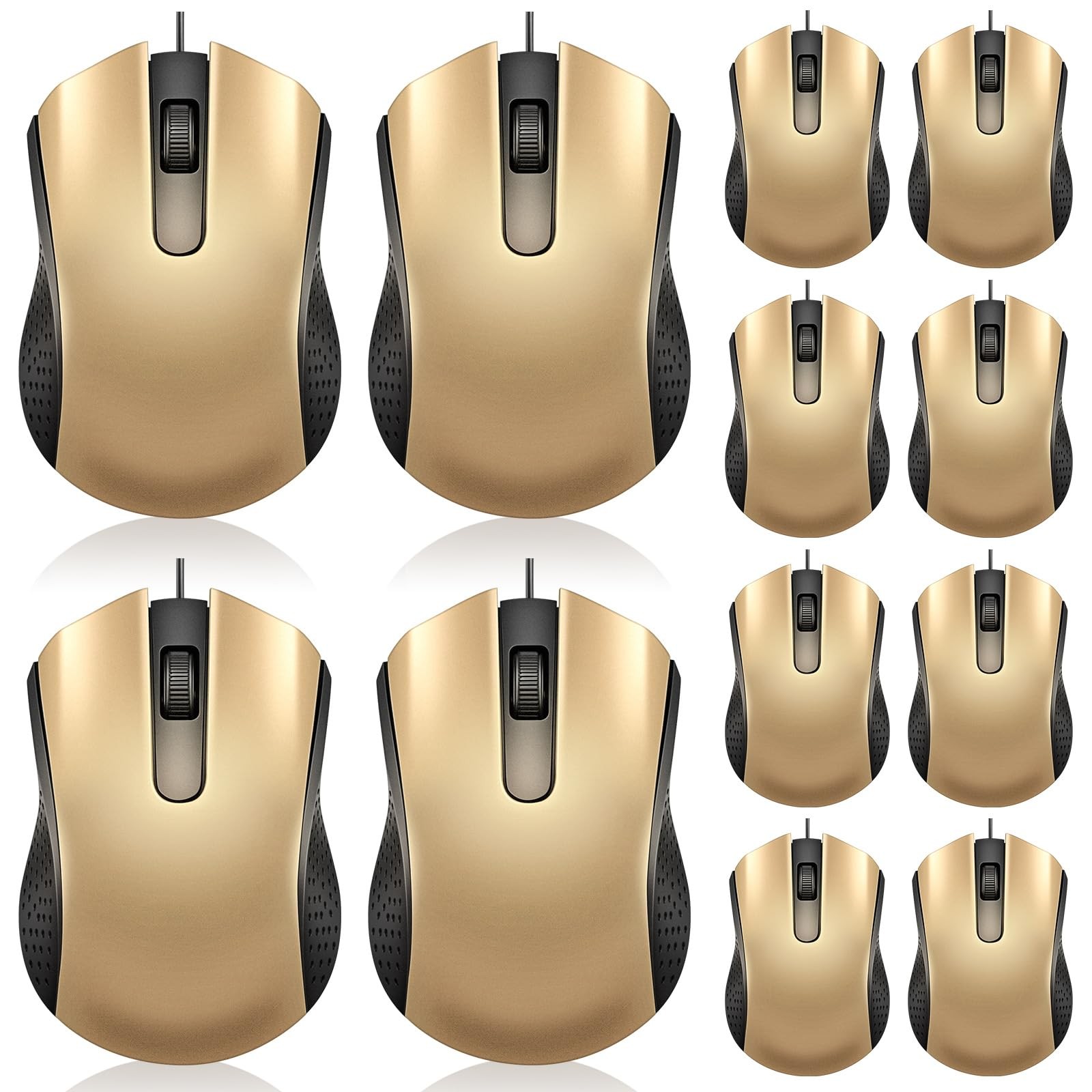 12 PCS Gold Wired USB Computer Mouse Bulk Ergonomic for PCs Laptops Office