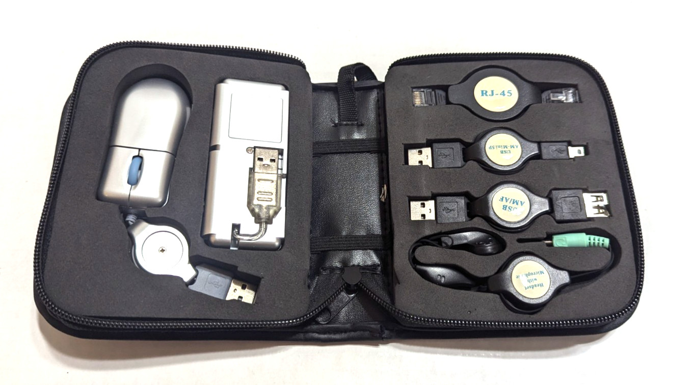 Cisco Zip Cord Cable Connection Adaptor Mouse 6 pc Kit, BlackTravel Storage Case