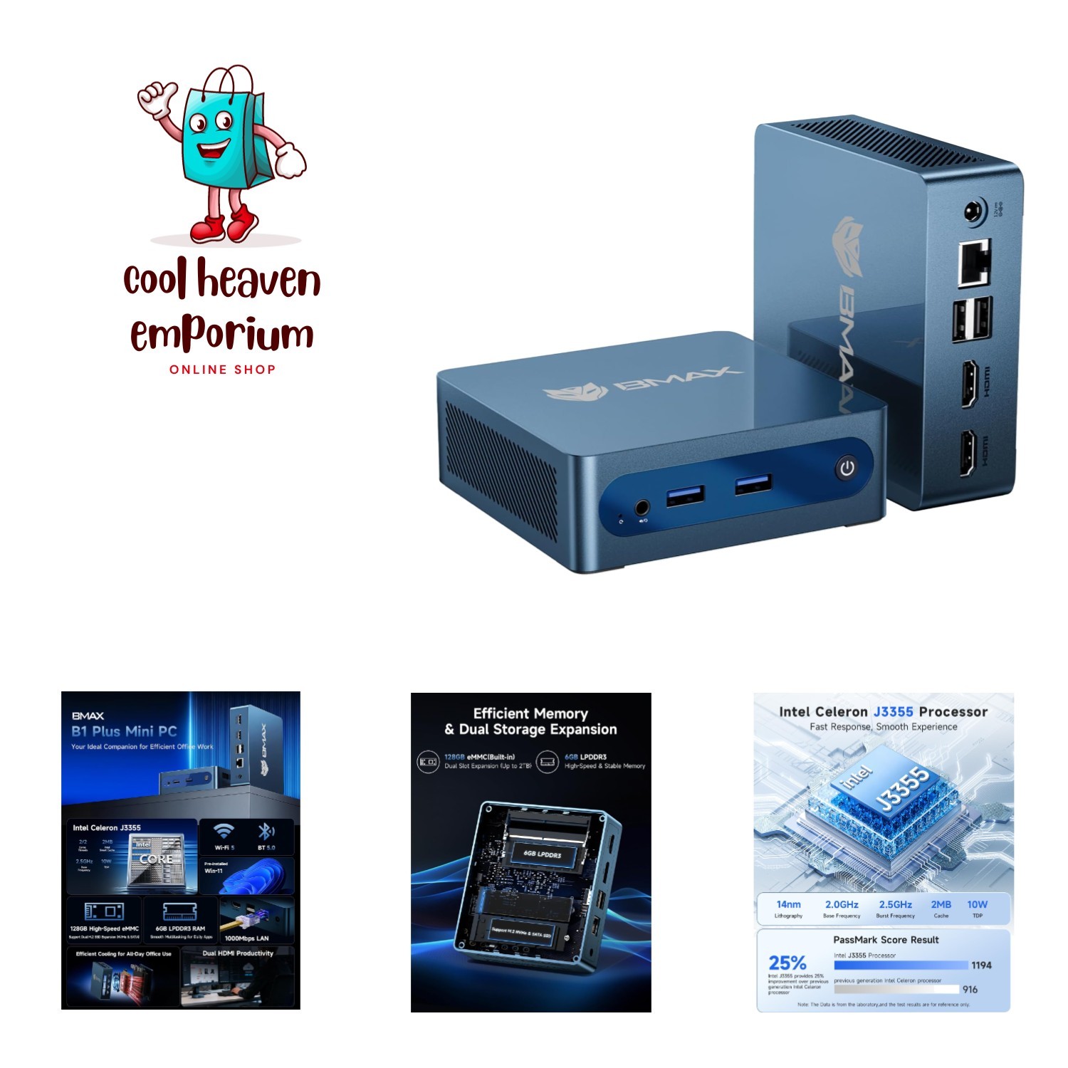 Efficient Mini PC with Intel Celeron J3355 - 6GB RAM, 128GB Storage, Tiny Size