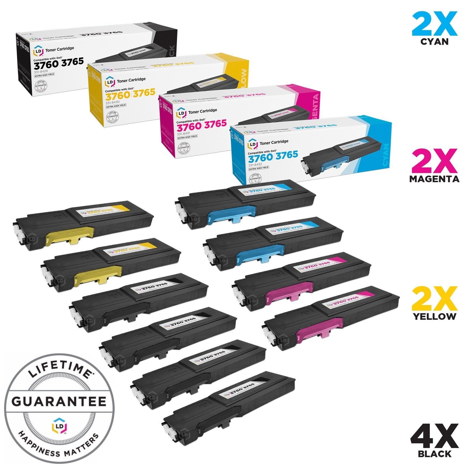 LD 10pk Comp Cartridge for Dell Toner C3760 C3765dnf Black Cyan Magenta Yellow