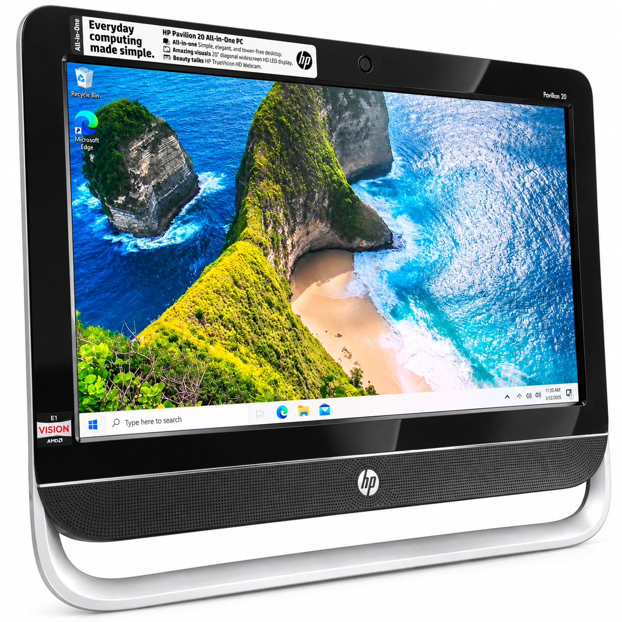 HP Pavilion 20-b010 20" All-in-One Desktop PC AMD E1-1200 Windows 10 Tested