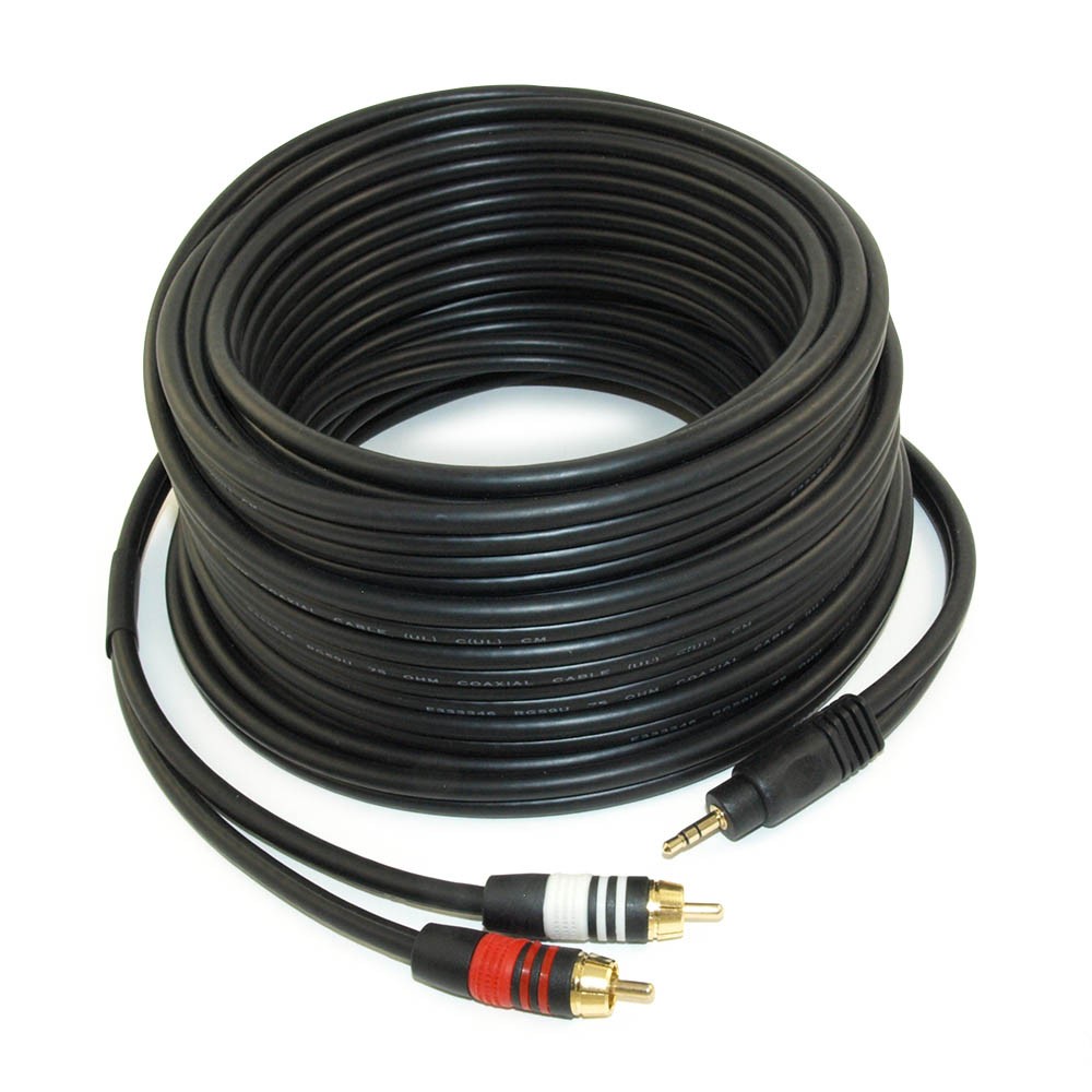 50ft 3.5mm Premium Mini-Stereo TRS Male to 2 RCA Male Audio/Speaker Cable