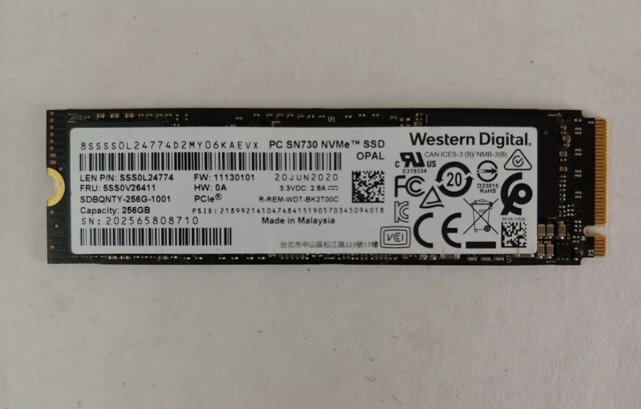 High- Speed Western Digital SN730 SDBQNTY-256G 256 GB NVMe 80mm SSD