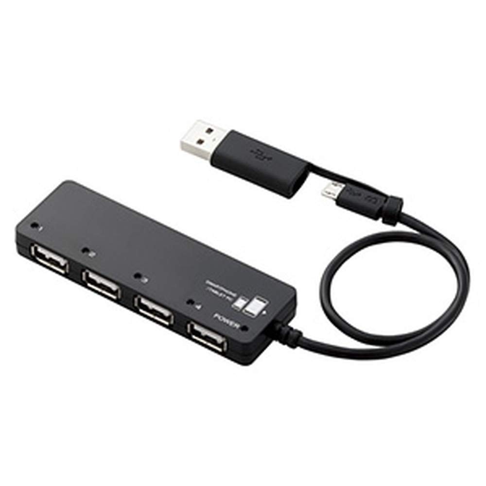 ELECOM 4-Port USB 2.0 Hub Micro USB with Adapter U2HS-MB02-4BBK Black