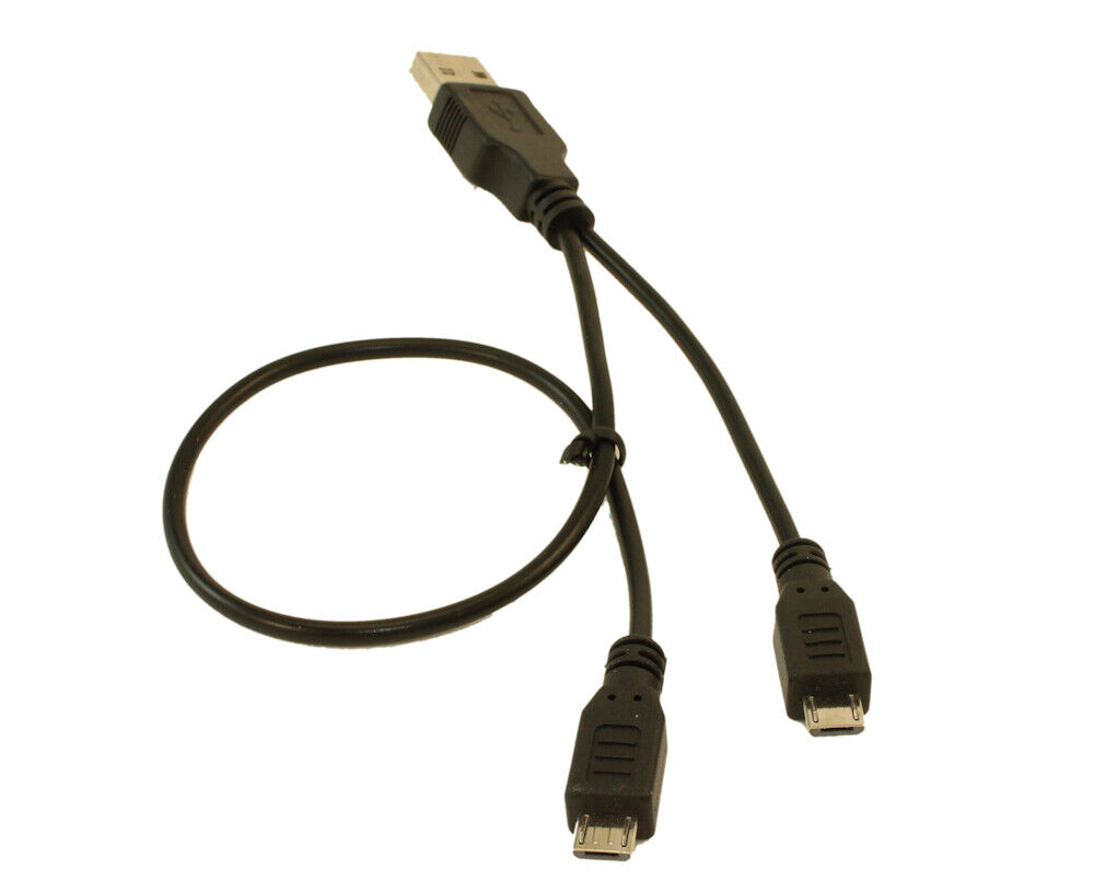 USB Y Dual Charging Cable Type A to 2 Micro-B 5inch and 12inch leads  Black