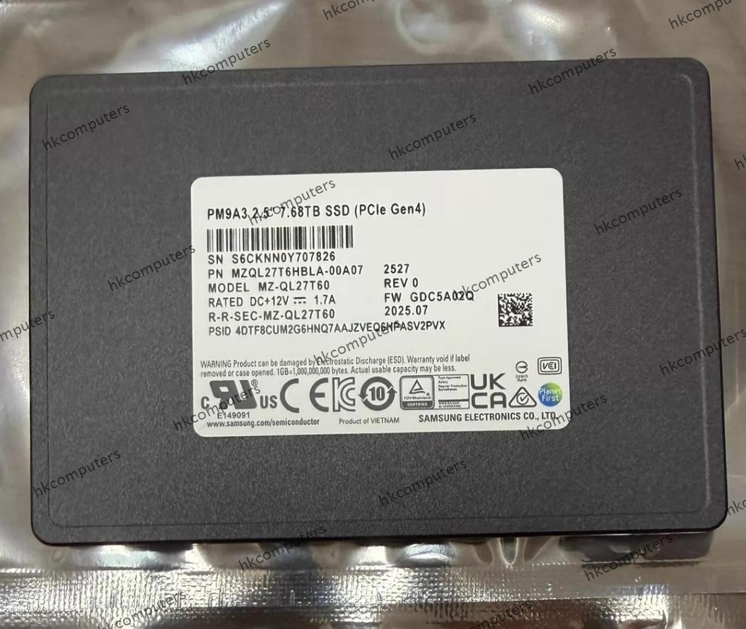 Samsung PM9A3 7.68TB SSD U.2 PCIE Gen 4 NVME MZ-QL33T80 MZQL27T6HBLA-00A07
