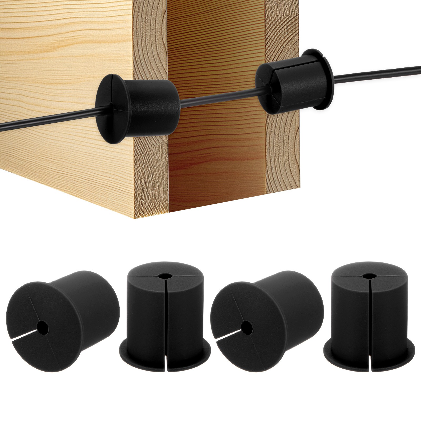 4pcs Cable Routing Kit for 1-3/8" Wall Hole 38mm Length Wall Grommet Black