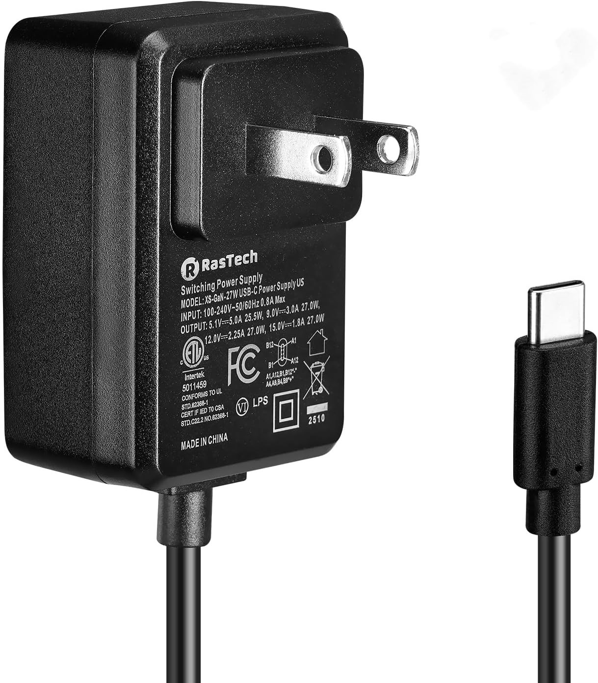 Rastech for Raspberry Pi 5 Gan PD 27W Power Supply 5.1V 5A USB-C Pi 5 Power Adap