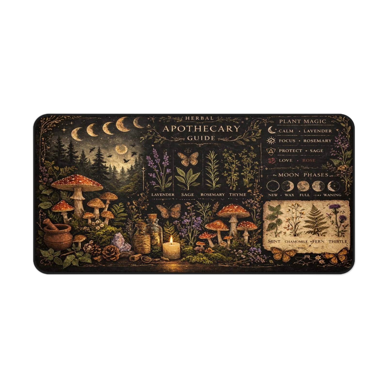 Vintage Apothecary Botanical Mushroom Desk Mat Gothic Cottagecore Mouse Pad