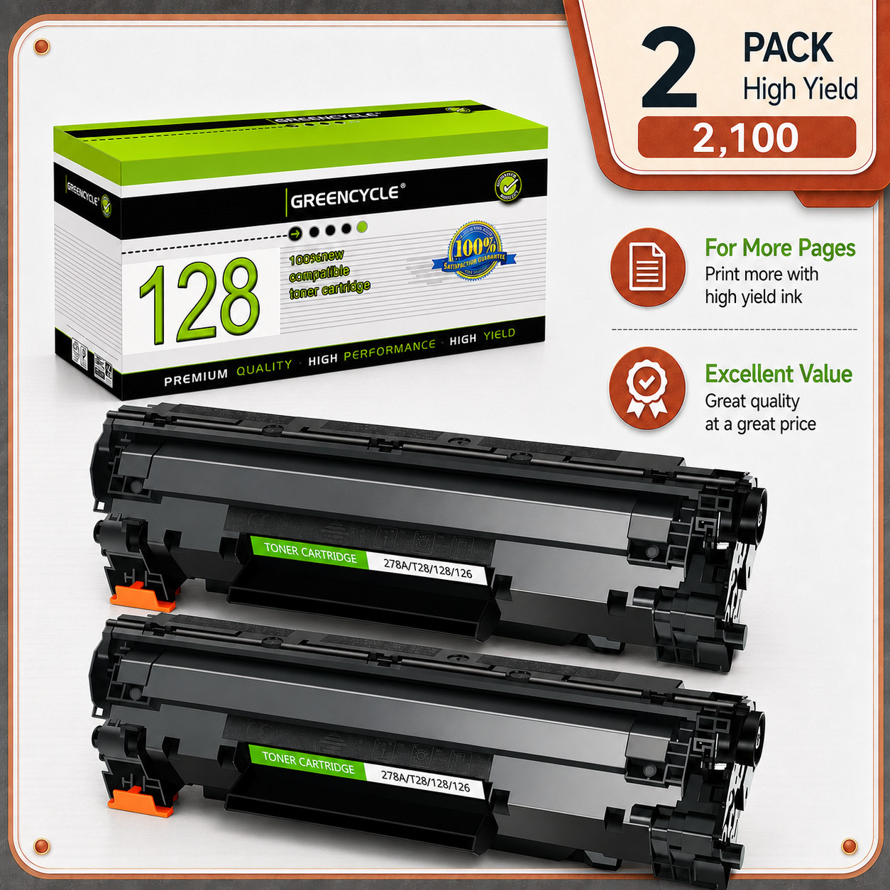 2PK CRG-128 Toner Cartridge Compatible For Canon128 ImageCLASS MF4550 / MF4550d