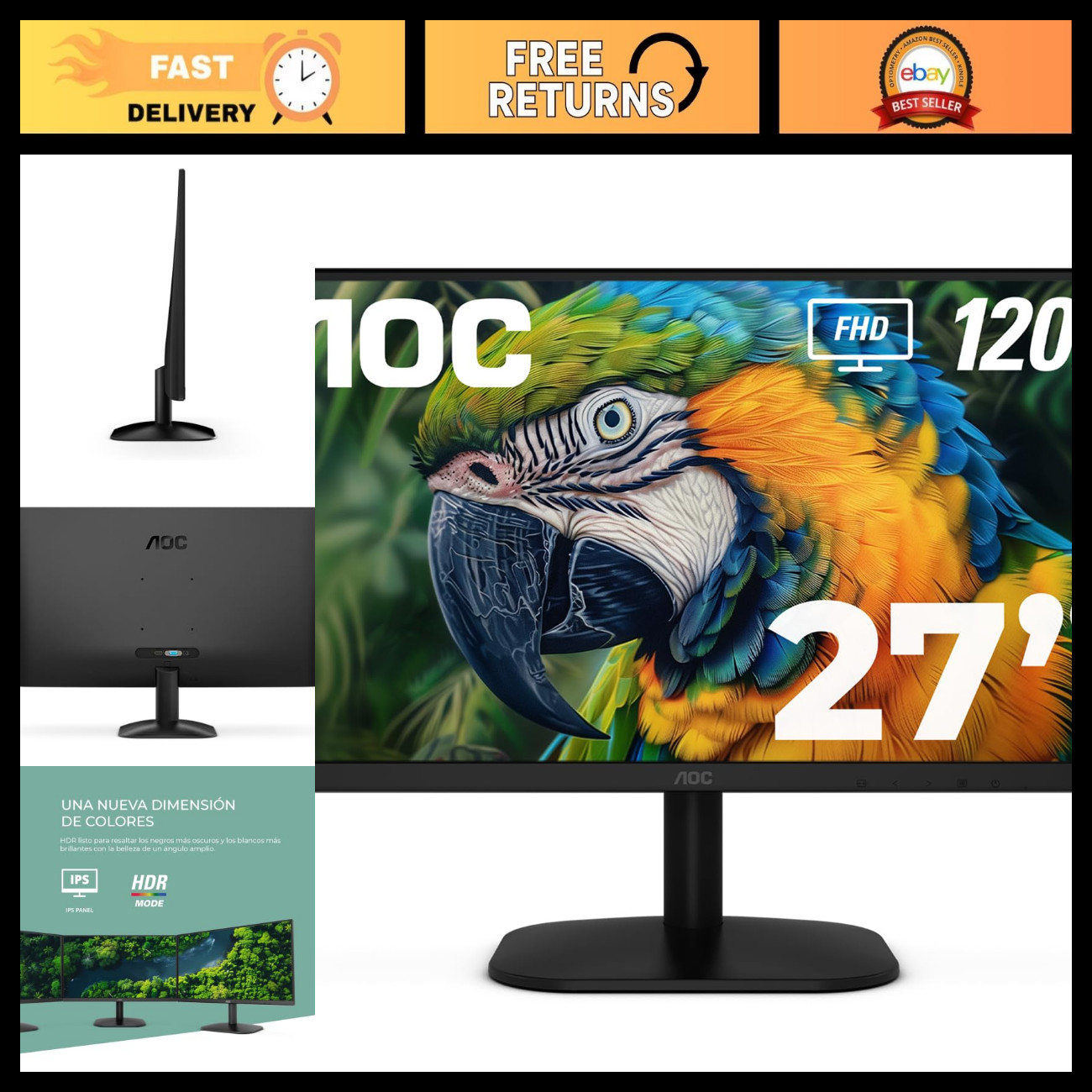 27" FHD Computer Monitor, 120Hz Fast IPS, HDR Gaming Display, Ultra-Slim Design