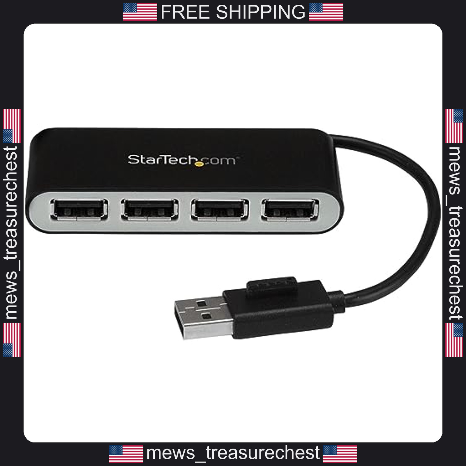 USB 2.0 Hub 4 Ports Portable Travel Desktop with Built-in Cable