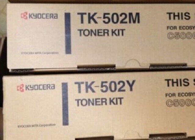 2 New Factory Sealed Genuine Kyocera TK-502 Yellow & Magenta Toner Cartridges 