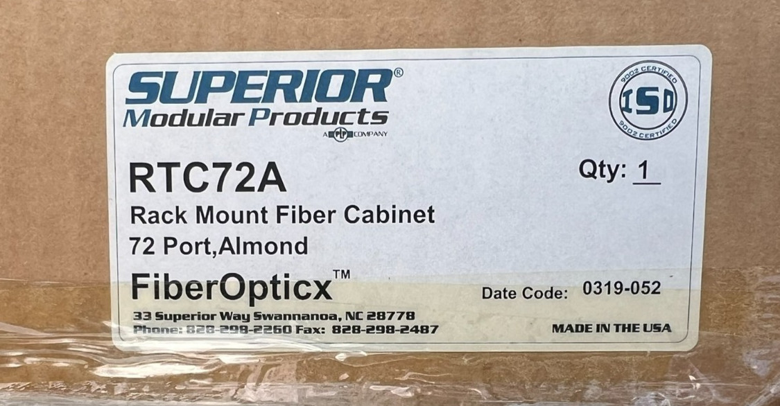 Superior Modular Products RTC72A 72-Port Fiber Optic Rack Mount Patch Panel NEW