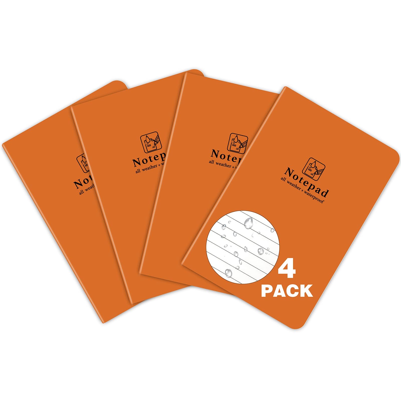 BIYAMI 4 Pack All Weather Notepad 5.3x3.6 inch Waterproof Orange Only 