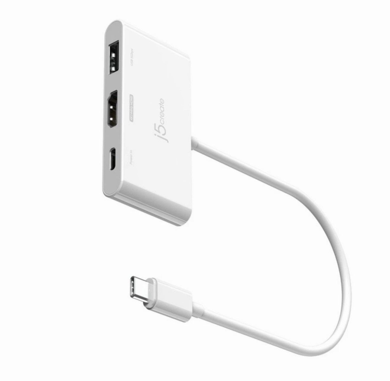 j5create USB-C Hub Adapter Portable White HDMI USB-A USB-C Multiple Ports