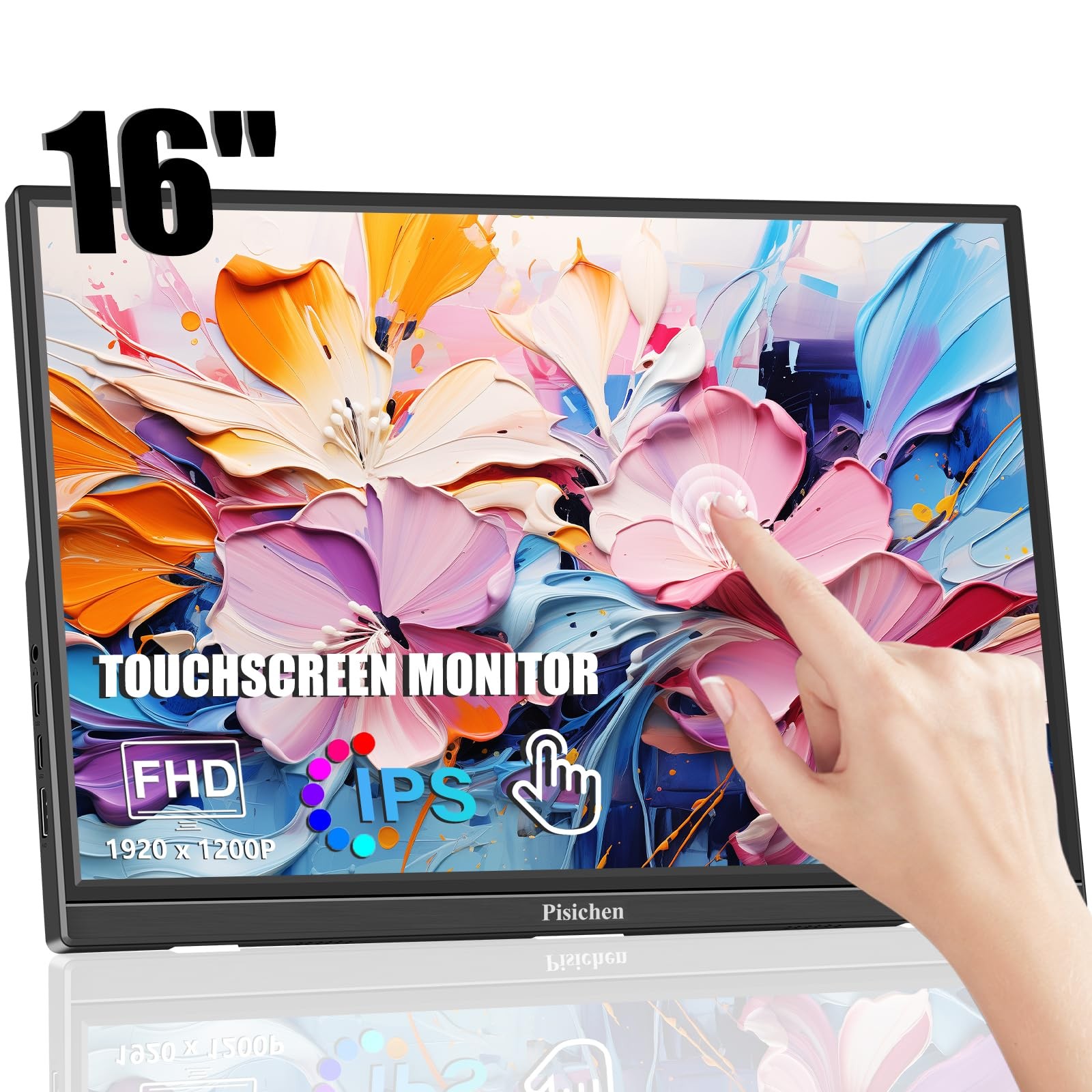 Pisichen 16 Inch Portable Monitor FHD 1920x1200P IPS Touchscreen HDMI USBC