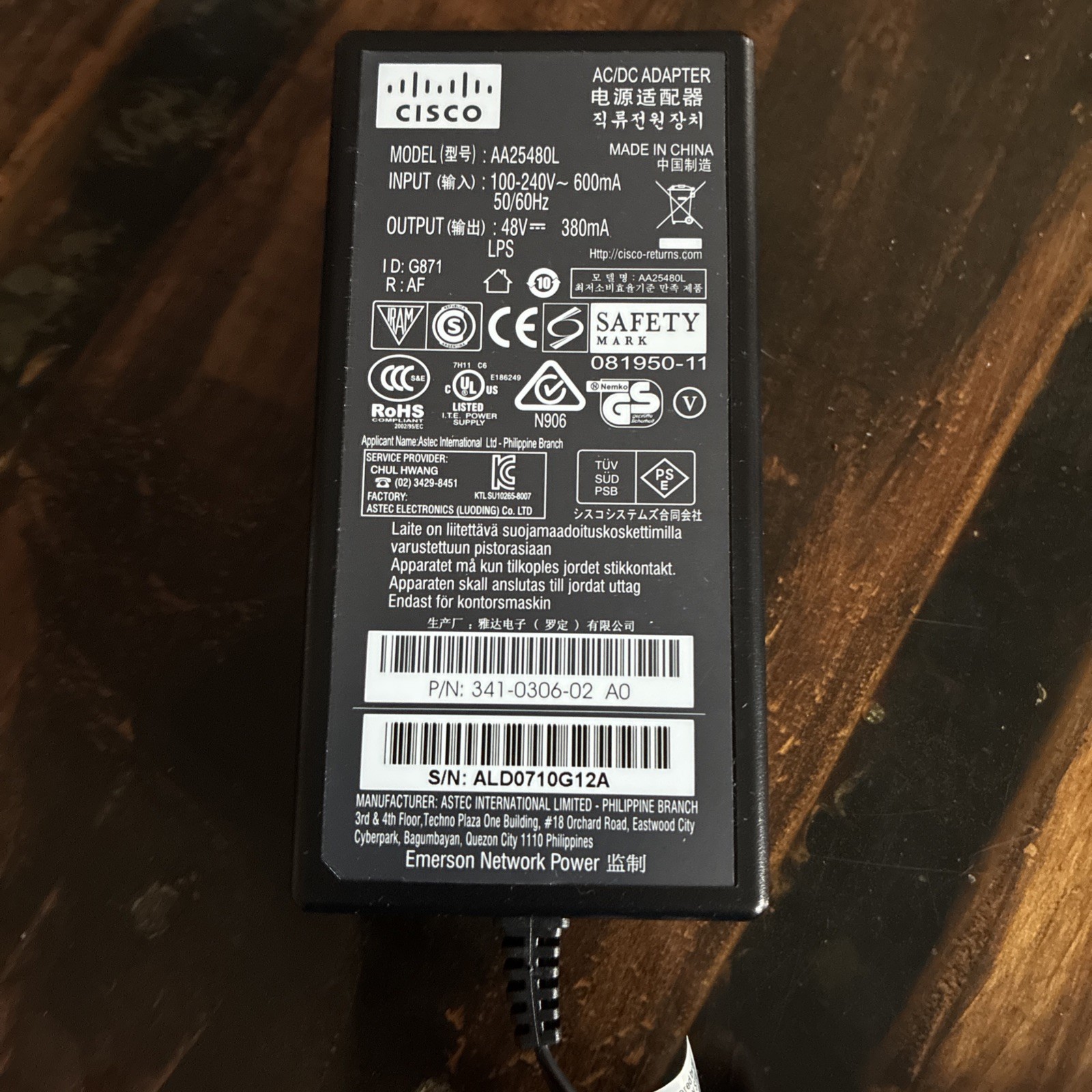 Cisco AC/DC Adapter Model AA25480L