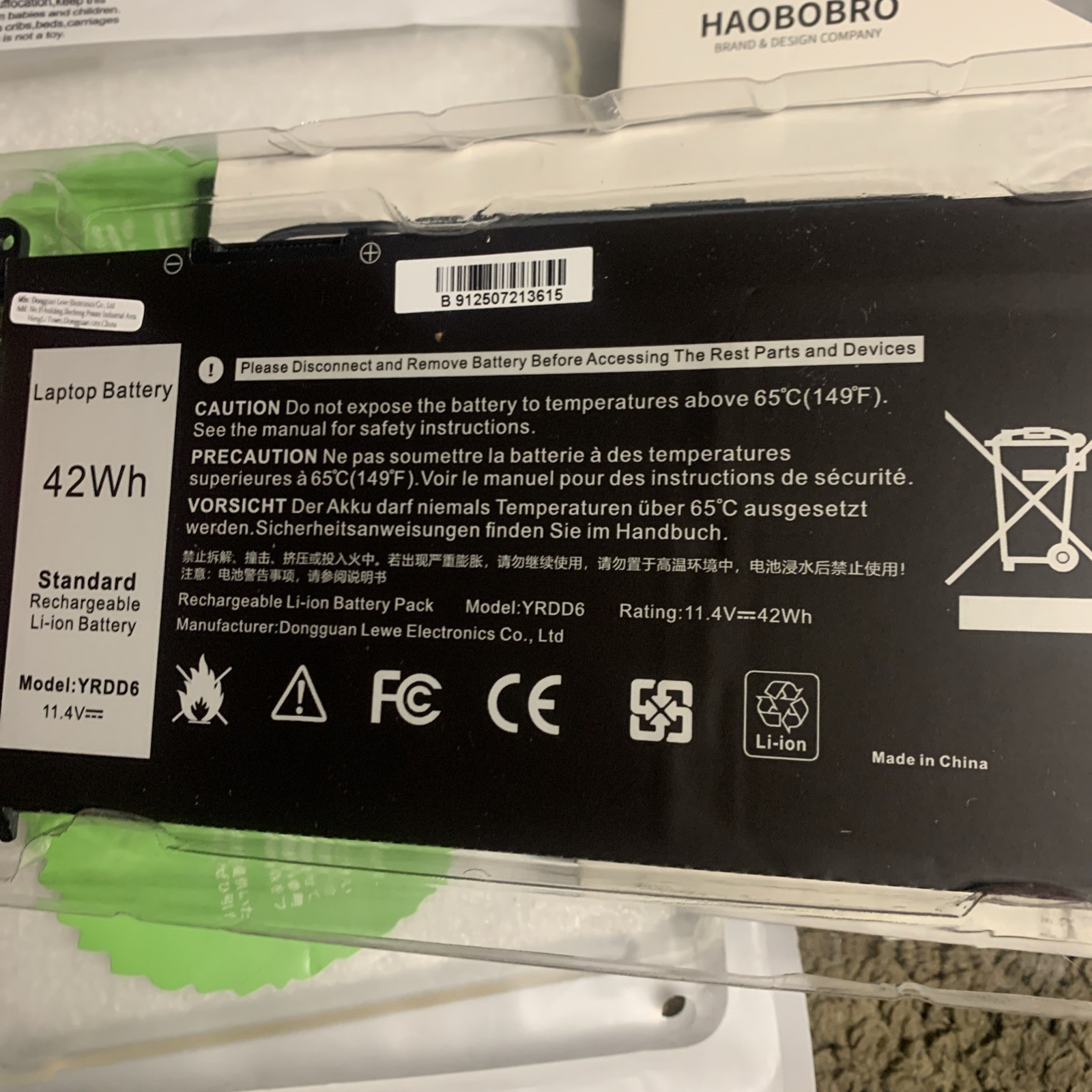 YRDD6 Li-Ion Standard Battery Laptop Replacement Replace Dell