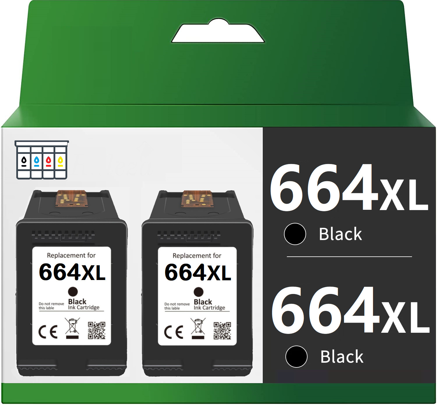 2pk Compatible For HP 664XL Black Ink Cartridge Show Ink Deskjet 1115 2136 4536