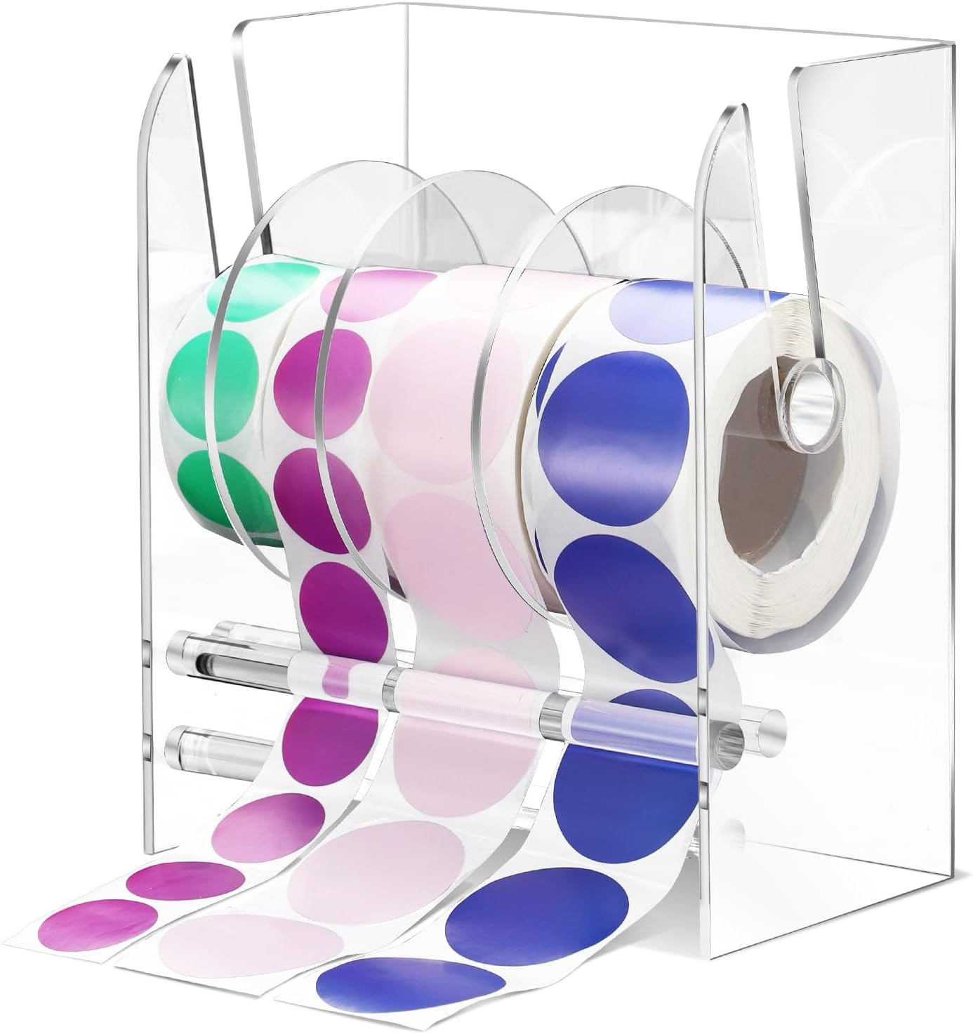 Sticker Holder Organizer Dispenser Acrylic Roll Label, 4 Disks
