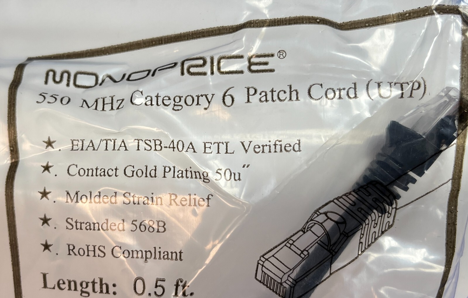 Monoprice 7498, Cat6 Patch Cable 6-inch 550 MHz - Lot of 10