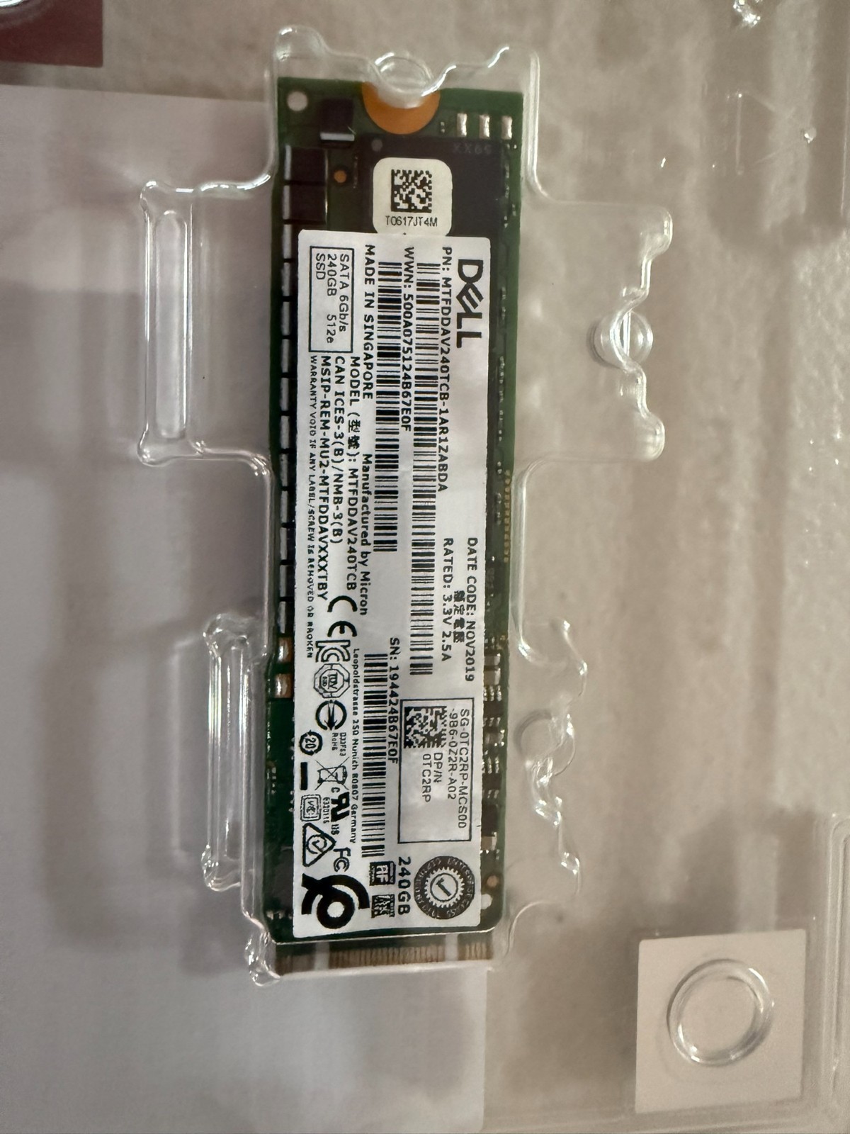Dell PowerEdge R740 BOSS 240GB M.2 SATA SSD 0CM88M Micron MTFDDAV240TCB