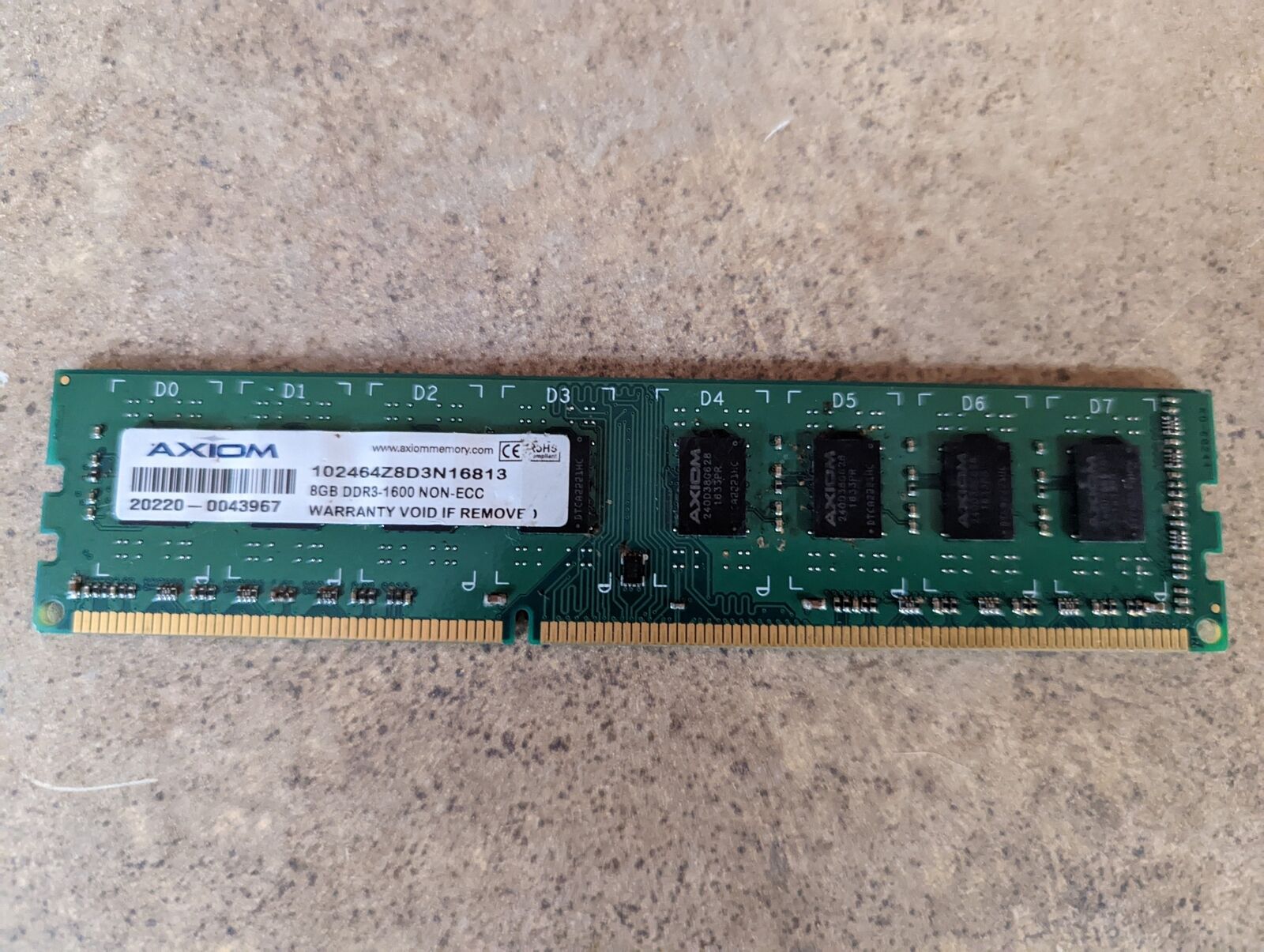 AXIOM 8GB 102464Z8D3N16813 PC3-12800 DDR3 1600MHZ DESKTOP MEMORY M2-1(8)