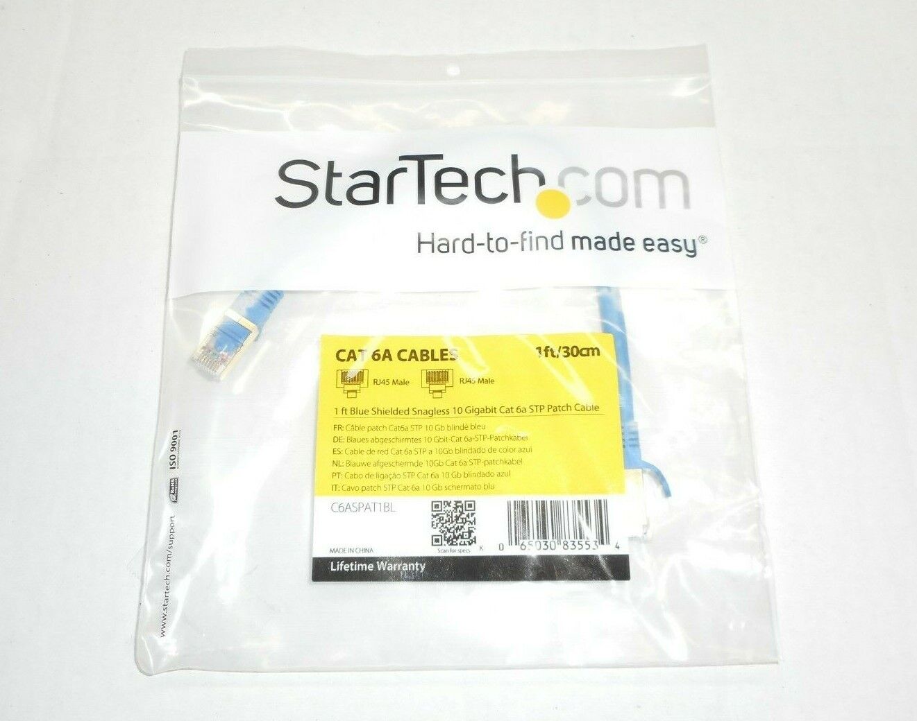 StarTech 1Ft Blue Shielded Snagless 10Gb Cat 6a STP Patch Cable C6ASPAT1BL