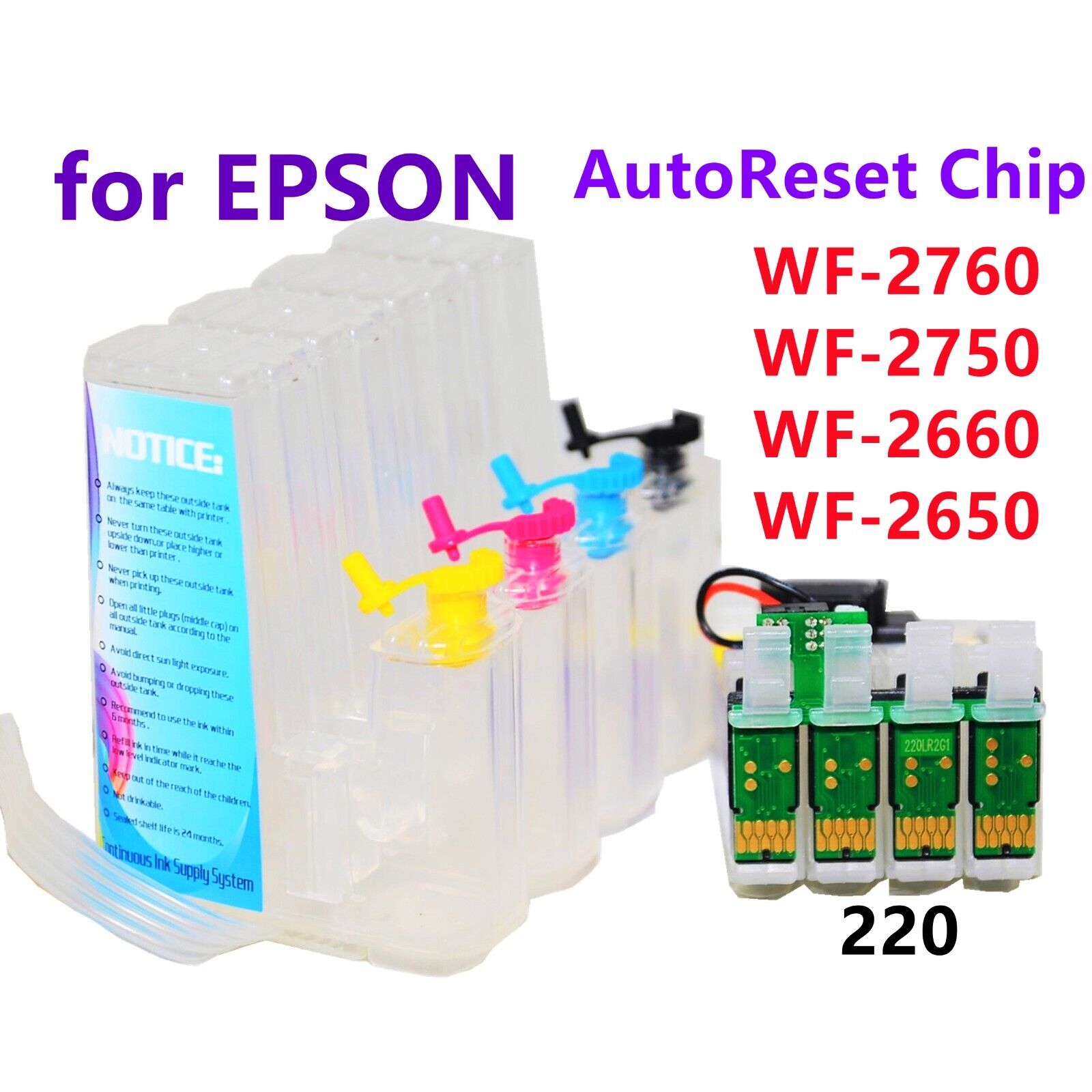 refillable Ciss ink system for WF2760 WF2750 WF2660 WF2650 T220 220 cartridge
