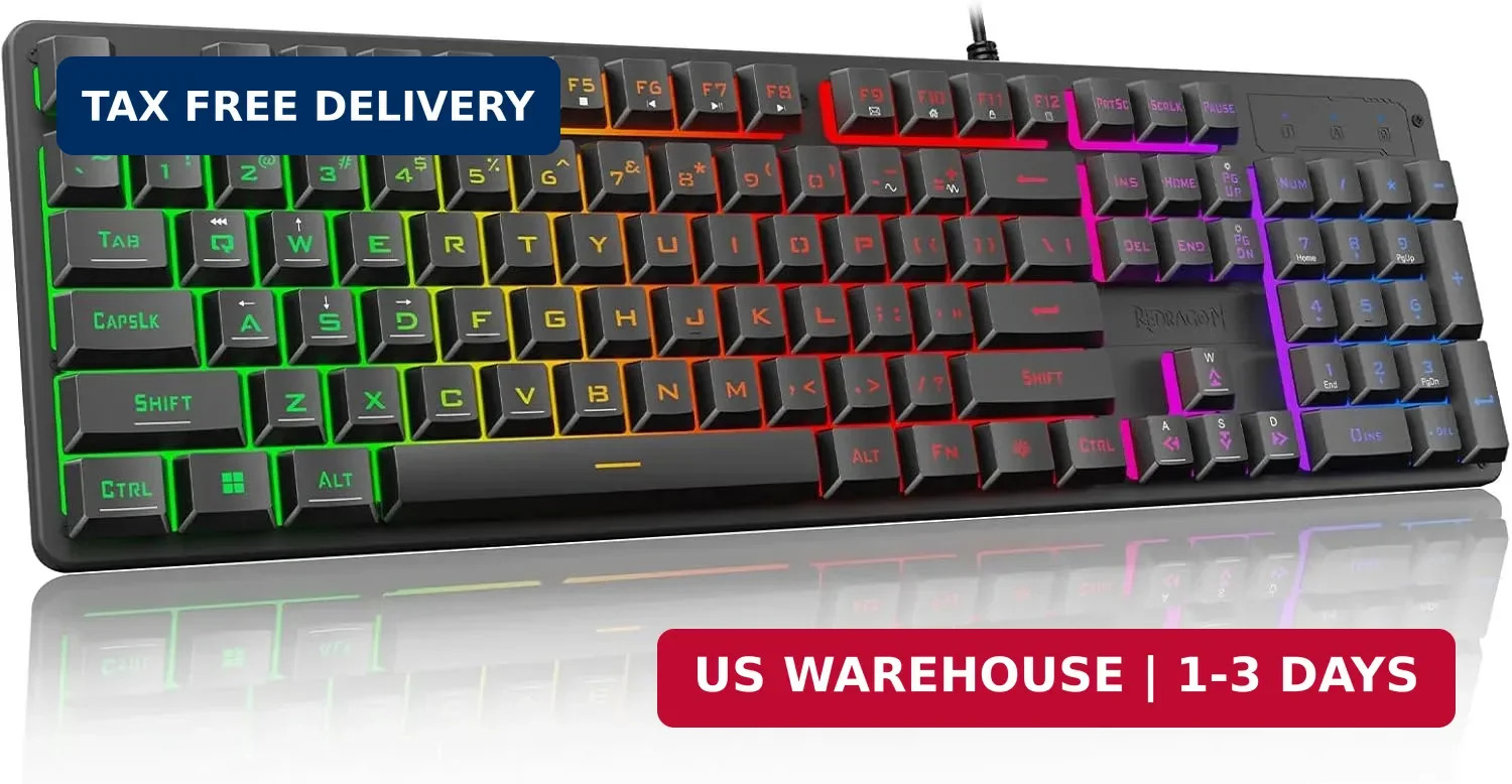 Redragon K521 Upgrade Rainbow LED Gaming Keyboard, 104 Keys Wired Mechanical Fee