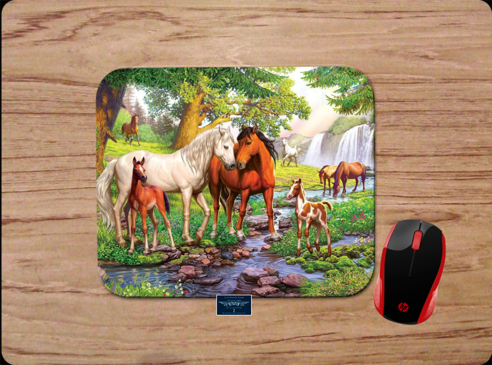 HORSE THEME NONSLIP PC MOUSE PAD DESK MAT WATERFALL SCENIC ART OFFICE GIFT