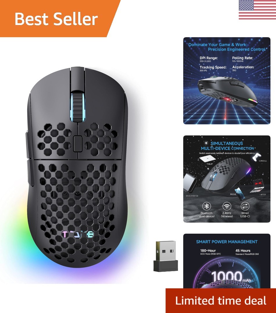 TMKB Falcon RGB Wireless Gaming Mouse - Long-Lasting Battery & Ergonomic Design