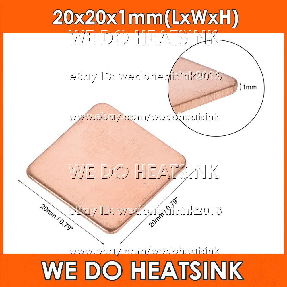 Copper Flat Heatsinks 20x20x1mm Shim With or Without Tape for CPU GPU IC