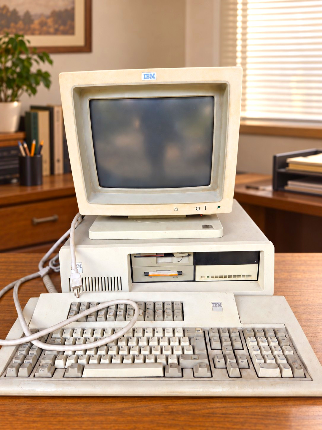 IBM PC Vintage Desktop Computer System with IBM Monitor and Keyboard 3270 