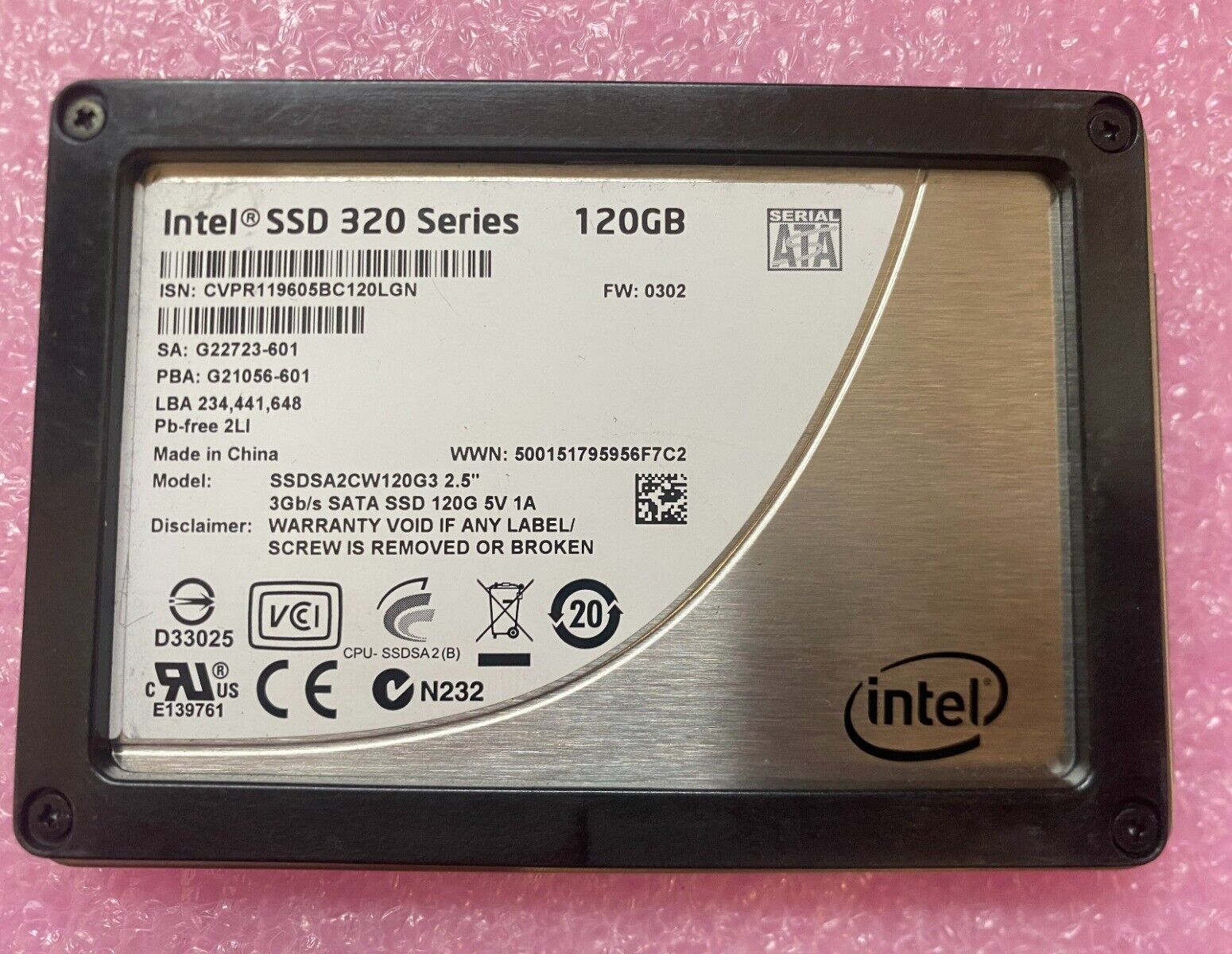 Intel 320 Series 120GB SSDSA2CW120G3 SATA 3.0 Gbs 2.5