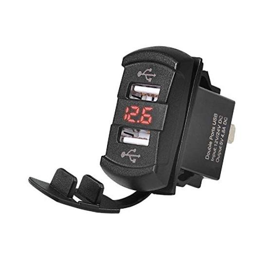 Dual USB Adapter with Voltmeter, 5V 4.2A Universal Rocker Style () Red