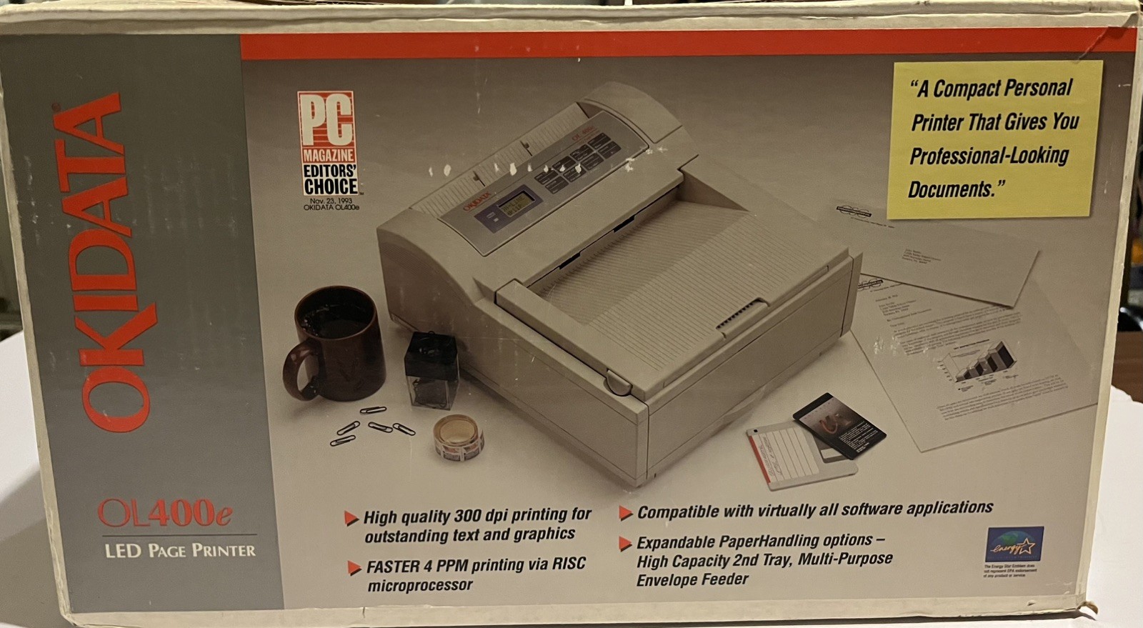 VINTAGE OKI OKIDATA OL400E LASER PRINTER EN2700A -POWERS ON- NO FURTHER TESTING-