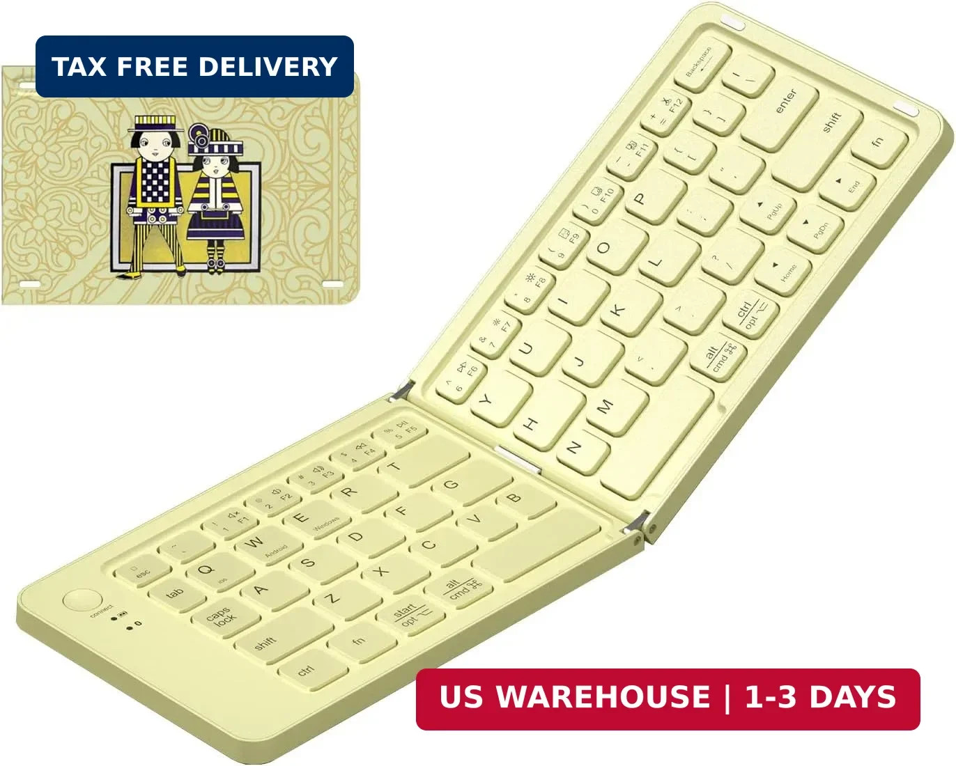 Foldable Bluetooth Keyboard for iPad Phone,Portable Small Size,Beige