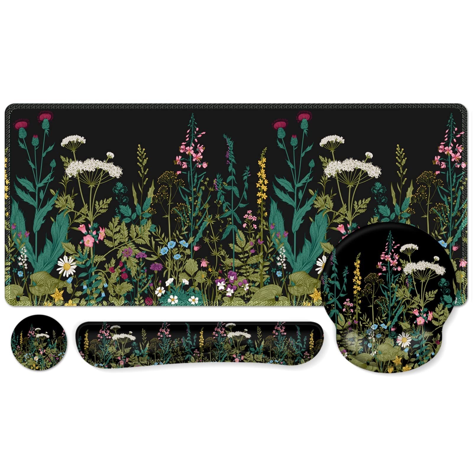 Floral 4in1 Writing Pad 35.4x15.7 Inch Work Mat Aesthetic Desk Wrist Rest