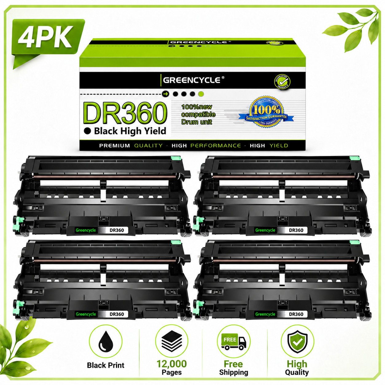 4 Pack DR360 DR-360 Drum Unit Compatible For Brother HL-2140 HL-2150N DCP-7045N