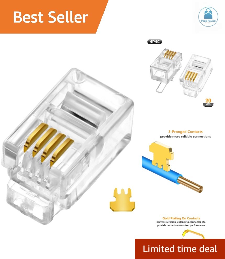 20PCS RJ9RJ9/RJ10/RJ22 4P4C Telephone Cable Modular Plug Connector for Phone ...