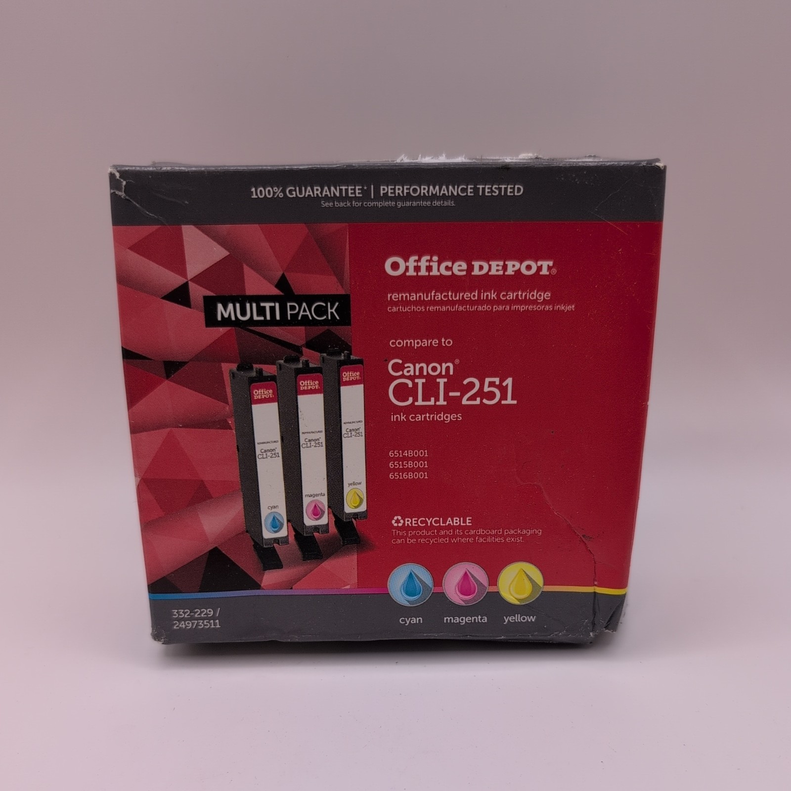 NIB/Sealed Canon CLI-251 MultiPack Ink Cartridges Office Depot Reman. M/Y/C