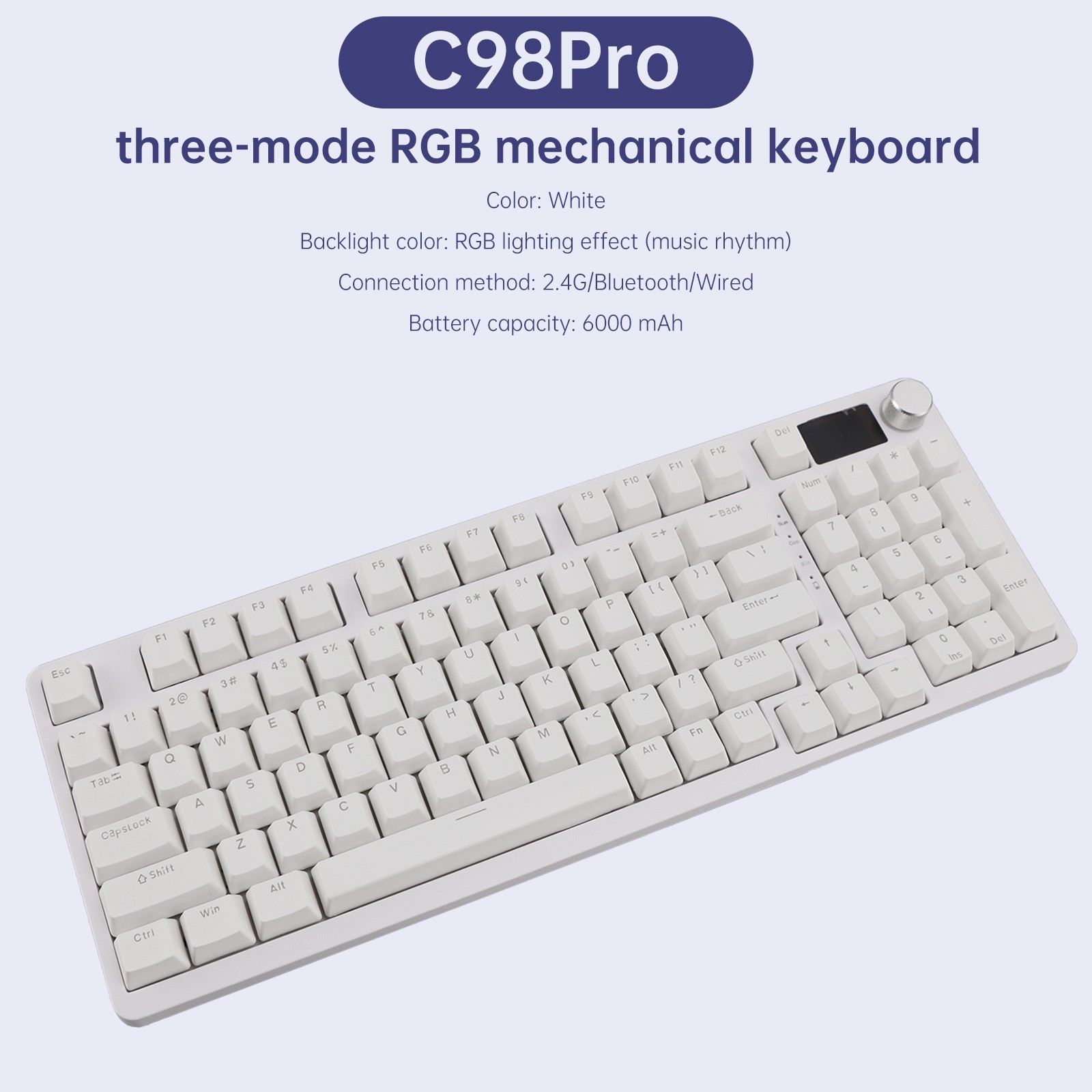 98-Key 2.4G Wireless Bluetooth Three-Mode Mechanical Keyboard DIY Customized RGB