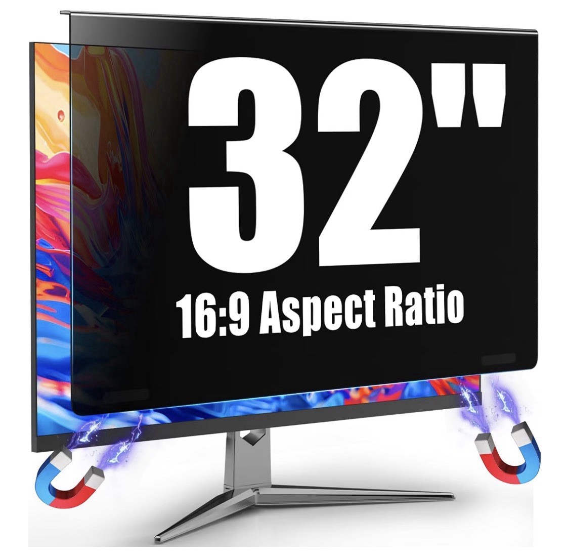 Magnetic 32 Inch Privacy Screen for Computer Monitor 16:9, Hanging, Blue Light B