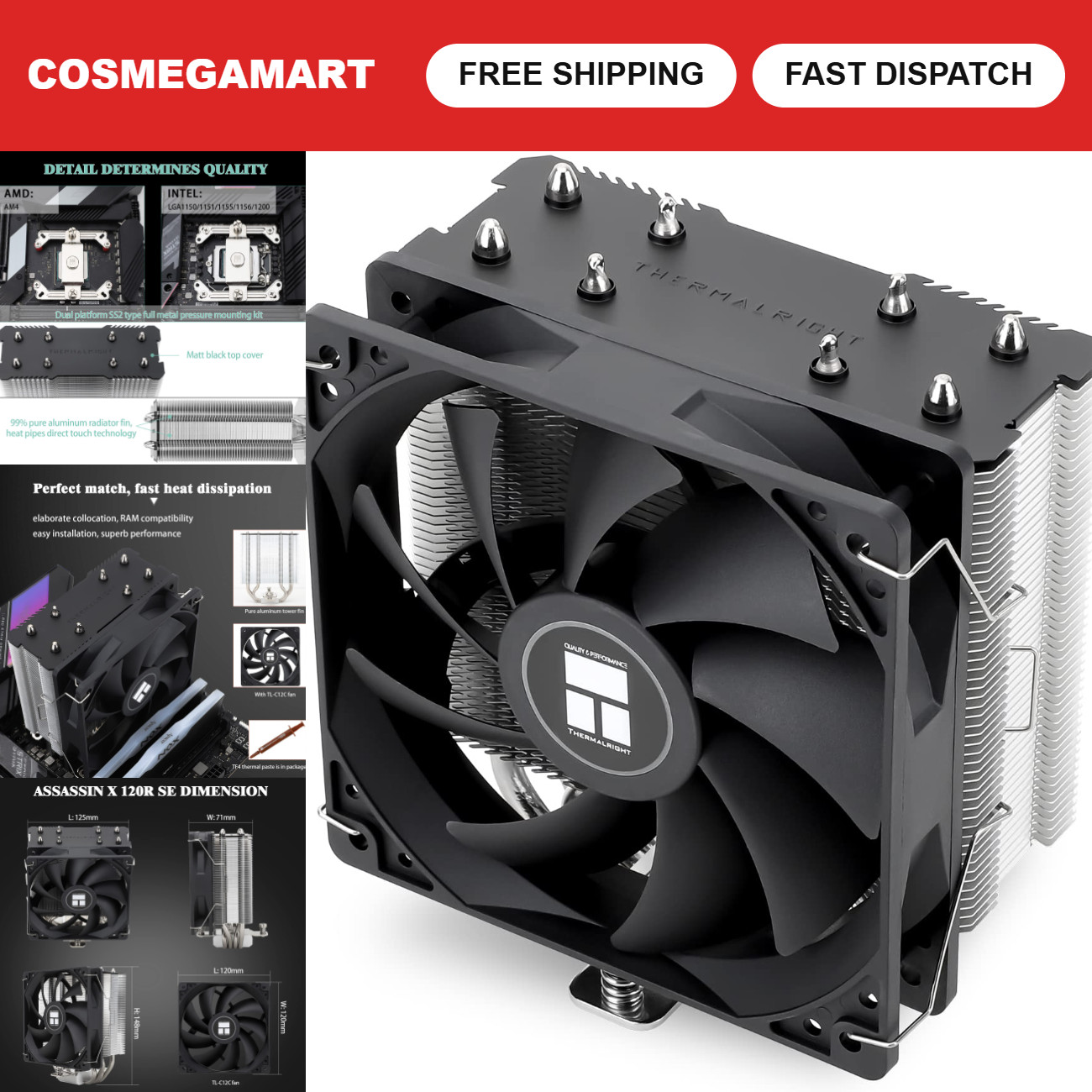 High-Performance CPU Air Cooler, 4 Heat Pipes, PWM Fan, AMD/Intel Compatible, AG